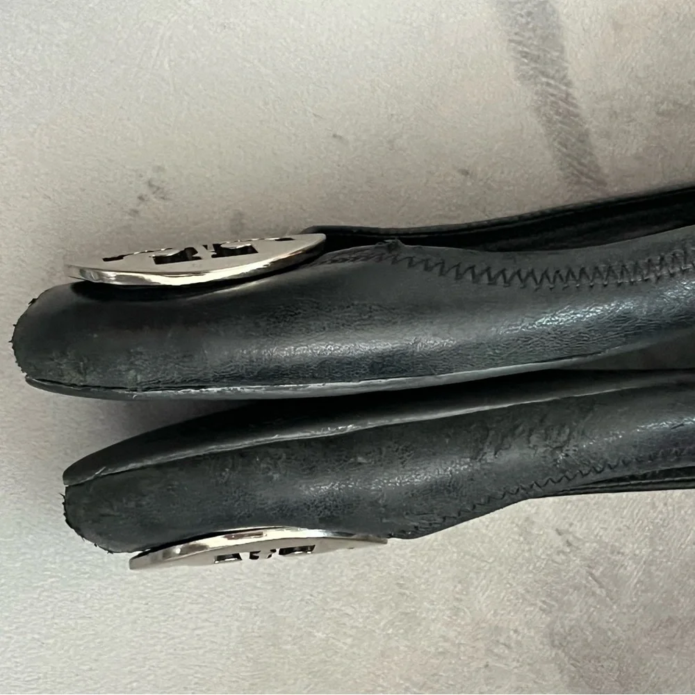 Tory Burch Black Flats with Gold Logo - Picture 7 of 9